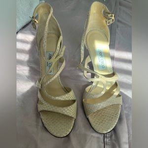 Jimmy Choo cream strappy leather heels, size 39.5